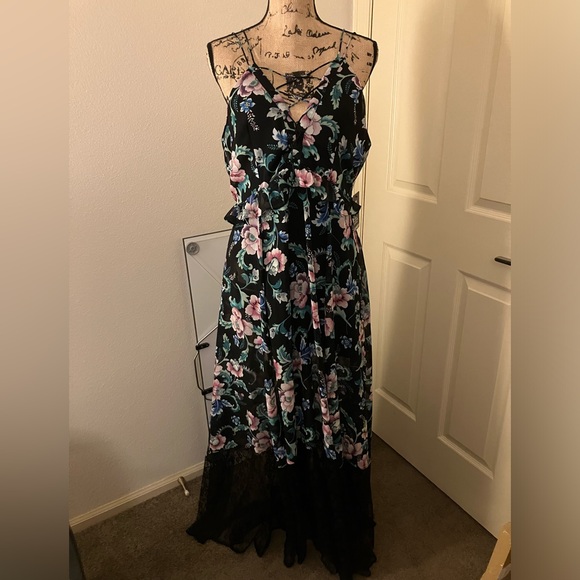 Express long floral flower print maxi dress gown lace backless large 12 - Picture 1 of 8